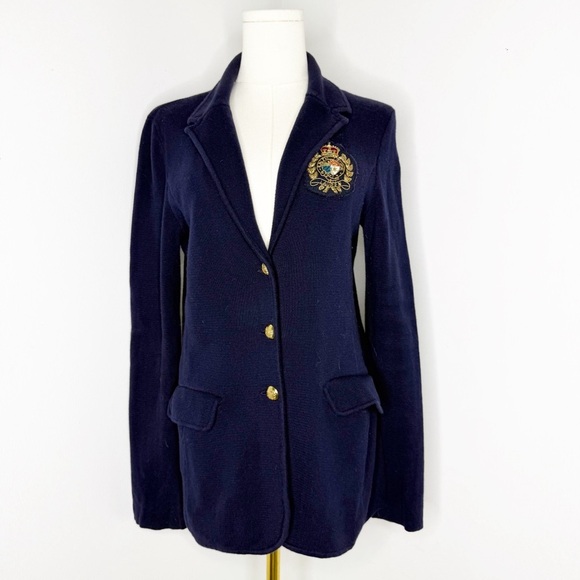 Lauren Ralph Lauren Petite Navy Crest Cardigan Sweater Size Petite Medium PM - Picture 2 of 10